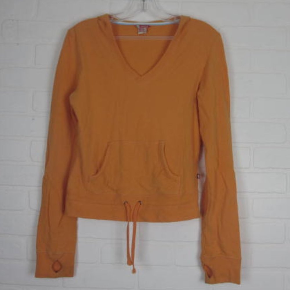 Vintage Groggy Orange V Neck Cotton Hoodie Kangaroo Pocket Size Medium